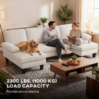 Sectional Sofa, U Shaped Couch with Double Chaise, Pillow-top Armrests and Spring Cushions, 2200lb Capacity, Beige