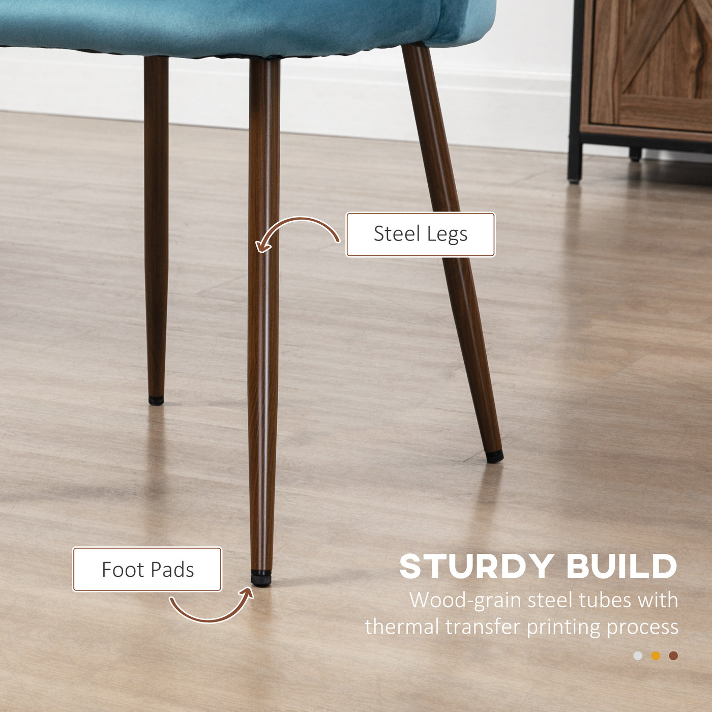 Upholstered Dining Chairs Set of 4, Velvet Accent Chair with Back and Wood-grain Steel Leg for Kitchen, Blue