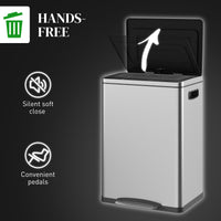 2x5.3 gal (2x20 L) Garbage Bin, Stainless Steel Garbage Can with Soft-Close Lid and Removable Inner Buckets, Silver
