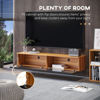 Wall Mounted TV Stand, Floating TV Cabinet with Storage, for TVs up to 70", High Gloss Effect, Brown and Black