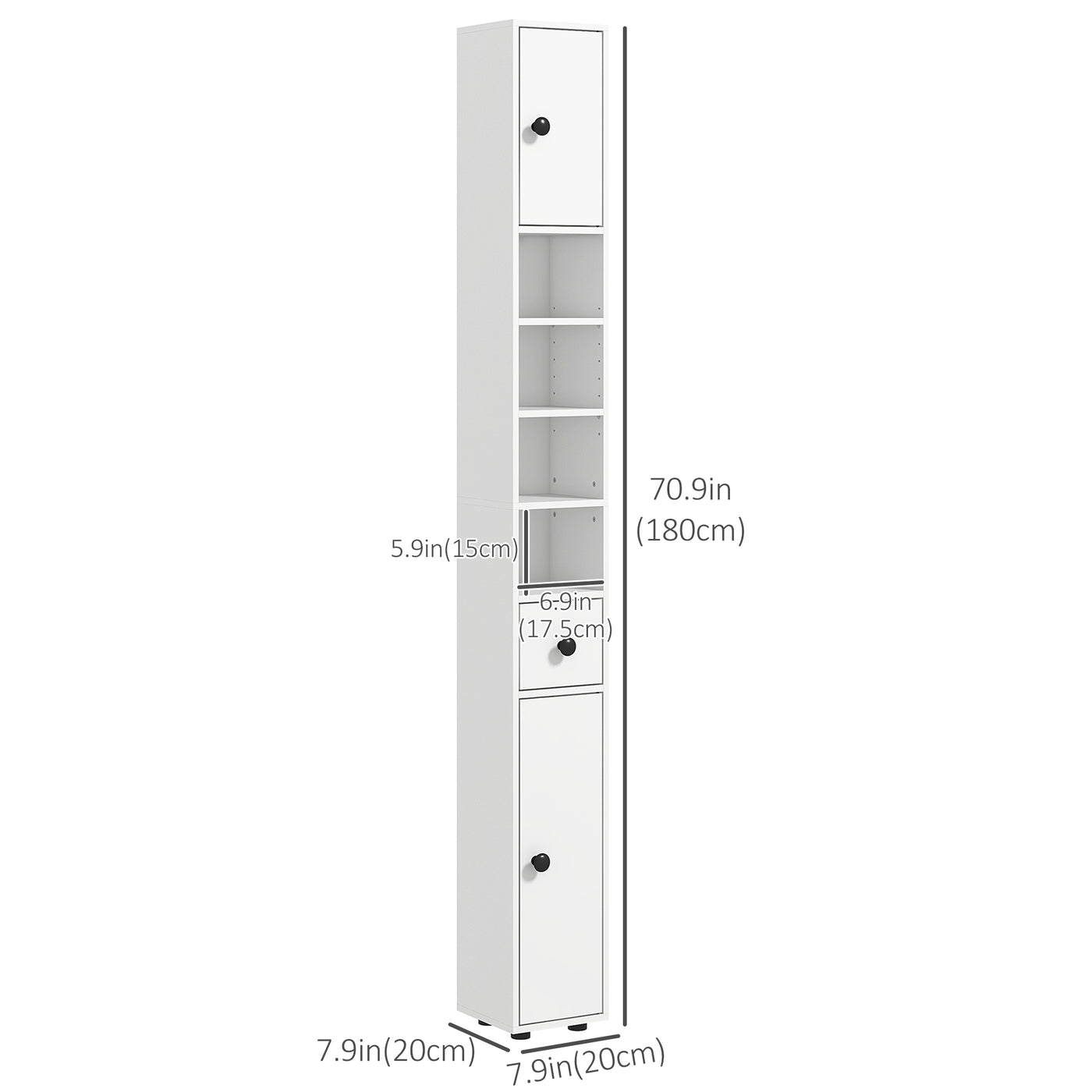 71" Tall Bathroom Storage Cabinet, Narrow Bathroom Cabinet with Open Shelves, 2 Door Cabinets, Adjustable Shelves, for Kitchen, Hallway, Living Room, White