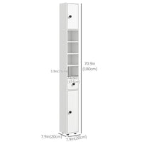 71" Tall Bathroom Storage Cabinet, Narrow Bathroom Cabinet with Open Shelves, 2 Door Cabinets, Adjustable Shelves, for Kitchen, Hallway, Living Room, White