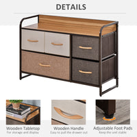 5-Bin Dresser Storage Tower Cabinet Organizer Unit, Easy Pull Fabric Bins with Metal Frame for Bedroom