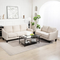 3 Seater Sofa, Modern Couch with Pocket Spring, Linen Upholstered, Thick Padded, Beige