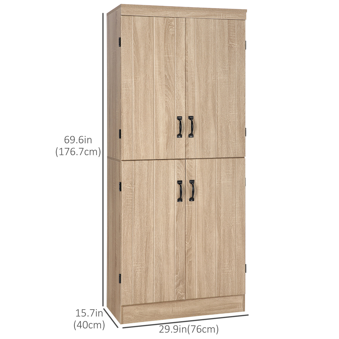 70" 4-Door Storage Cabinet, Freestanding Pantry Cabinet with Adjustable Shelves for Living Room, Natural