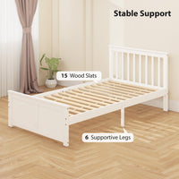 Pine Twin Bed Frame, Wood Storage Bed Frame with Drawers, Wood Slat Support, No Box Spring Needed, Easy Assembly, White
