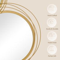 Metal Wall Art Gold Frame Circle Bathroom Mirror Decor Home Hanging Wall Sculptures, 42.25"L x 22"W x 1.5"H, Gold