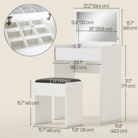 Modern Vanity Set with Makeup Table and Cushioned Stool, Dressing Table with Flip Top and Mirror for Bedroom, White