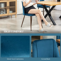 Upholstered Dining Chairs Set of 4, Velvet Accent Chair with Back and Wood-grain Steel Leg for Kitchen, Dark Blue