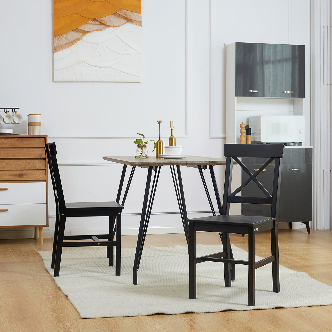 Wooden Dining Chairs Set of 2, Kitchen Chairs with Cross Back, Solid Structure for Living Room and Dining Room, Black