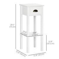2 Tier Side Table, Set of 2, Narrow Tall End Table with Drawer and Shelf, Slim Wooden Nightstand for Living Room, Bedroom, Hallway, White