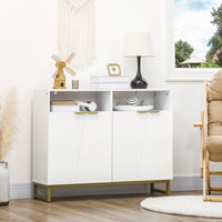 Accent Sideboards, Kitchen Storage Cabinet with 4 Doors, Adjustable Shelves, Metal Base for Living Room, Hallway, White