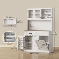 69" Kitchen Pantry Cabinet with Charging Station Kitchen Cabinet with Microwave Stand 7 Gallon Trash Can Cabinet White