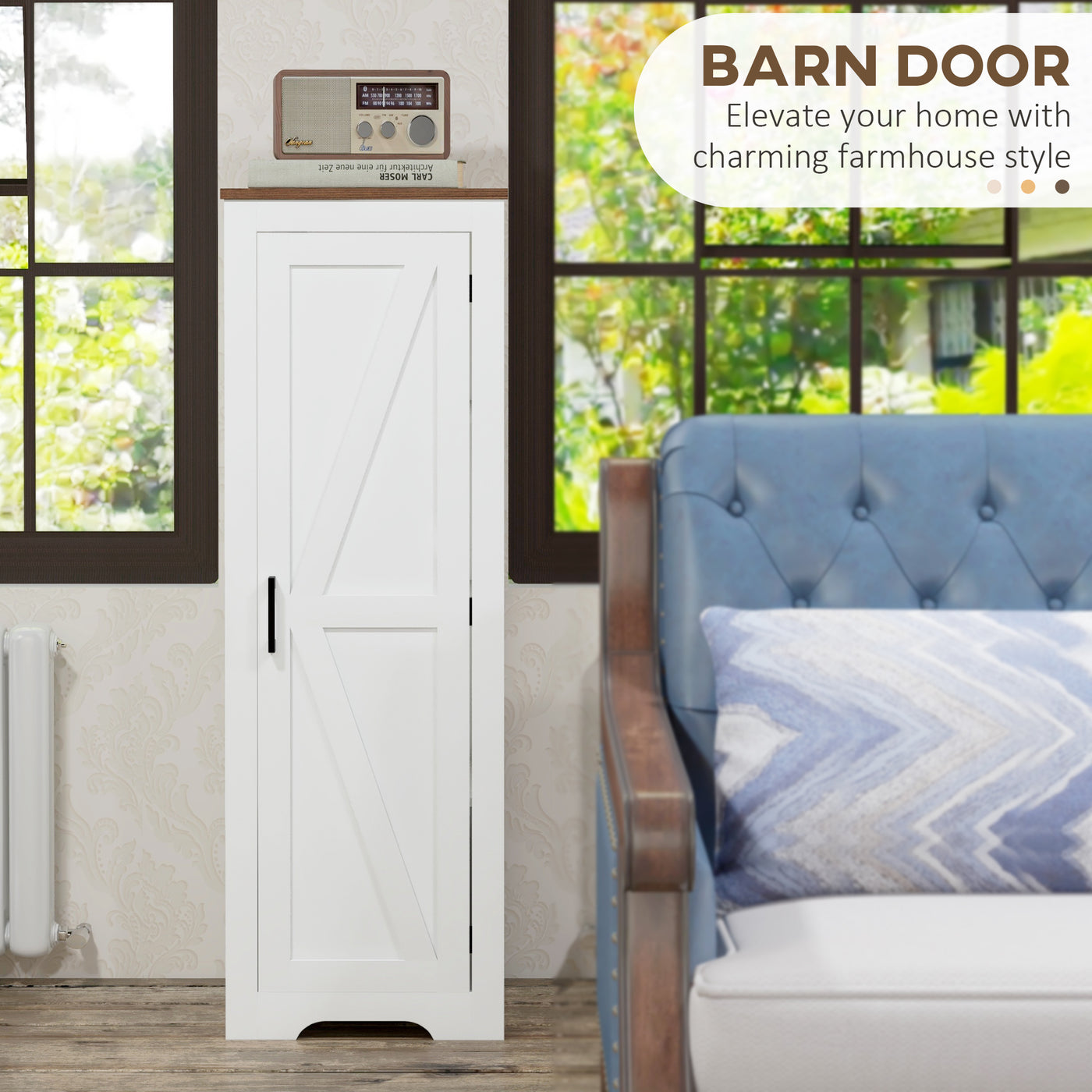 Farmhouse Accent Cabinet with Adjustable Shelf Barn Door Storage Cabinet for Living Room Floor Pantry Cabinet White
