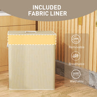 Double Laundry Basket with Lid, 100L Bamboo Laundry Hamper with Rope Handles and Removable Bags, Natural