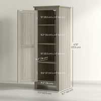 48" Kitchen Pantry Storage Cabinet w/ Barn Door, Kitchen Pantry Cabinet w/ Adjustable Shelves, Grey Wood Grain