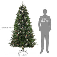 HOMCM 7FT Artificial Christmas Snow Pine Tree Holiday Home Xmas Decoration with Automatic Open, Pinecone, Green