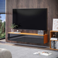 Wall Mounted TV Stand, Floating TV Cabinet with Storage, for TVs up to 70", High Gloss Effect, Brown and Black