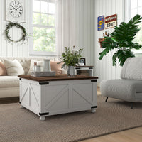 Coffee Table with Lift Top, 32" Farmhouse Center Table with Hidden Compartment for Living Room, Antique White