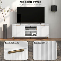 TV Stand with Storage for 55 Inch TV, Modern TV Cabinet with 2 Open Shelves and 2 Cabinets for Living Room, White