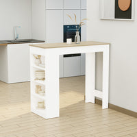 Bar Table, High Top Pub Table with 4 Storage Shelves, Modern Bar Height Table for Home Bar, Kitchen, Natural