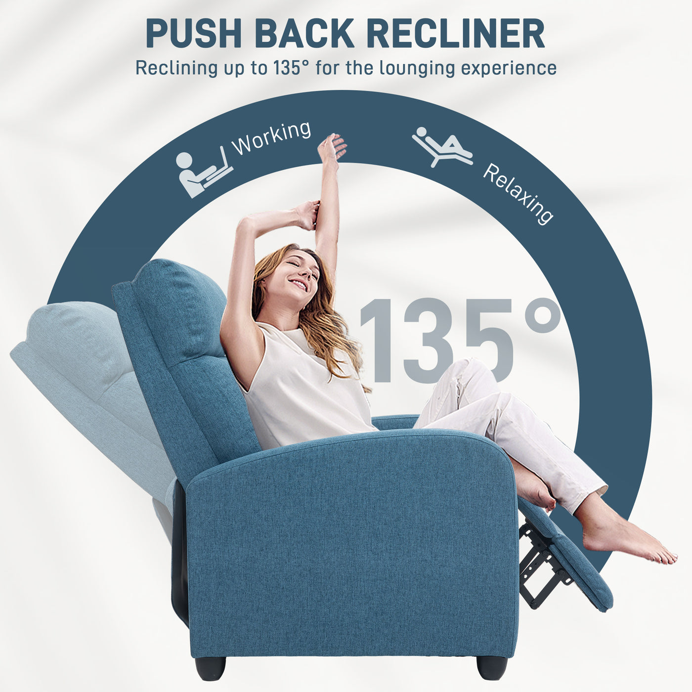 Fabric Recliner Chair Manual Home Theater Seating Single Reclining Sofa Chair with Padded Seat for Living Room, Blue