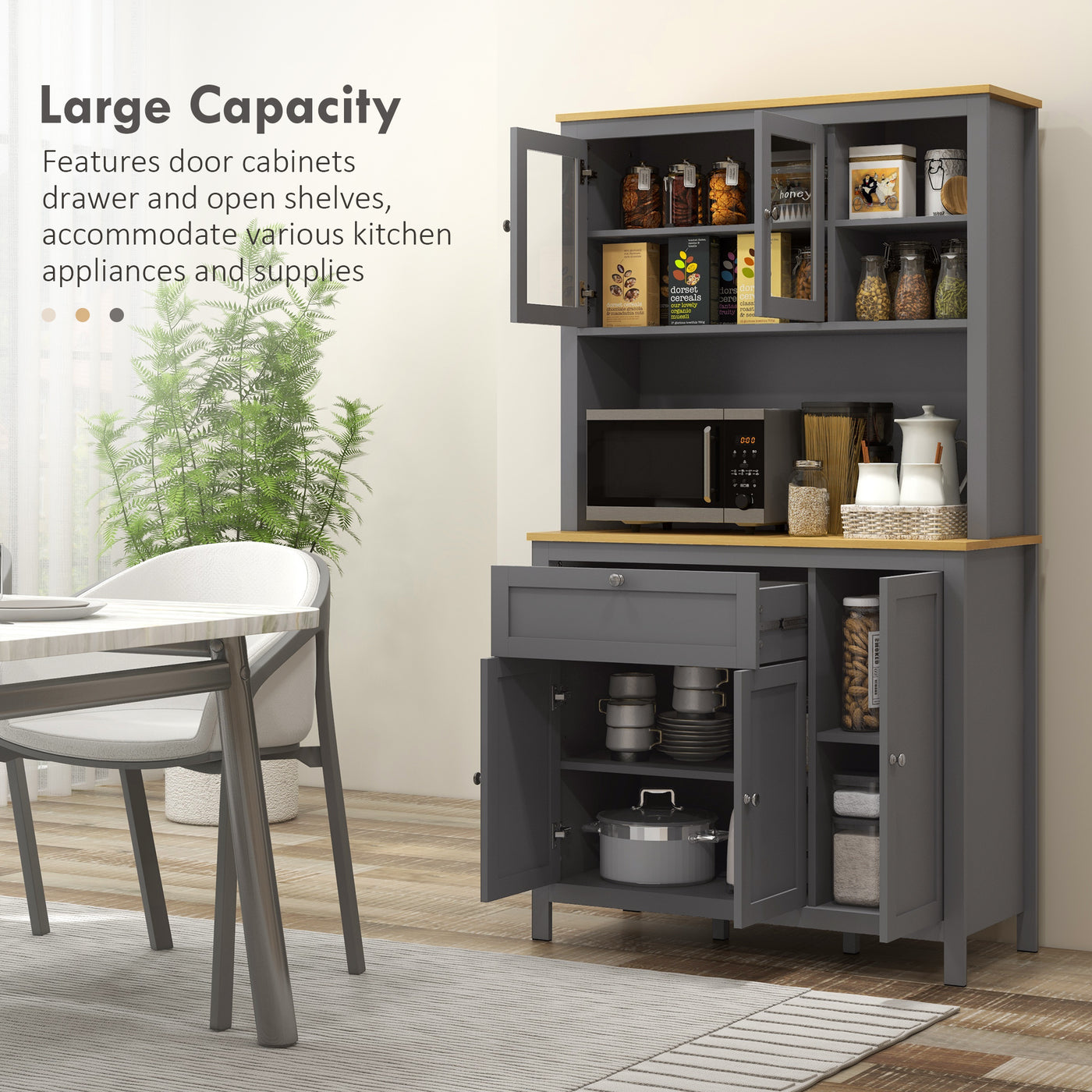 5-Door Kitchen Pantry Cabinet, Freestanding Storage Cabinet Cupboard with Adjustable Shelves, 71"