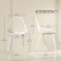 Modern Dining Chairs Set of 4, Plastic Kitchen Chairs with Hollow Backrest and Metal Legs for Living Dining Room, White
