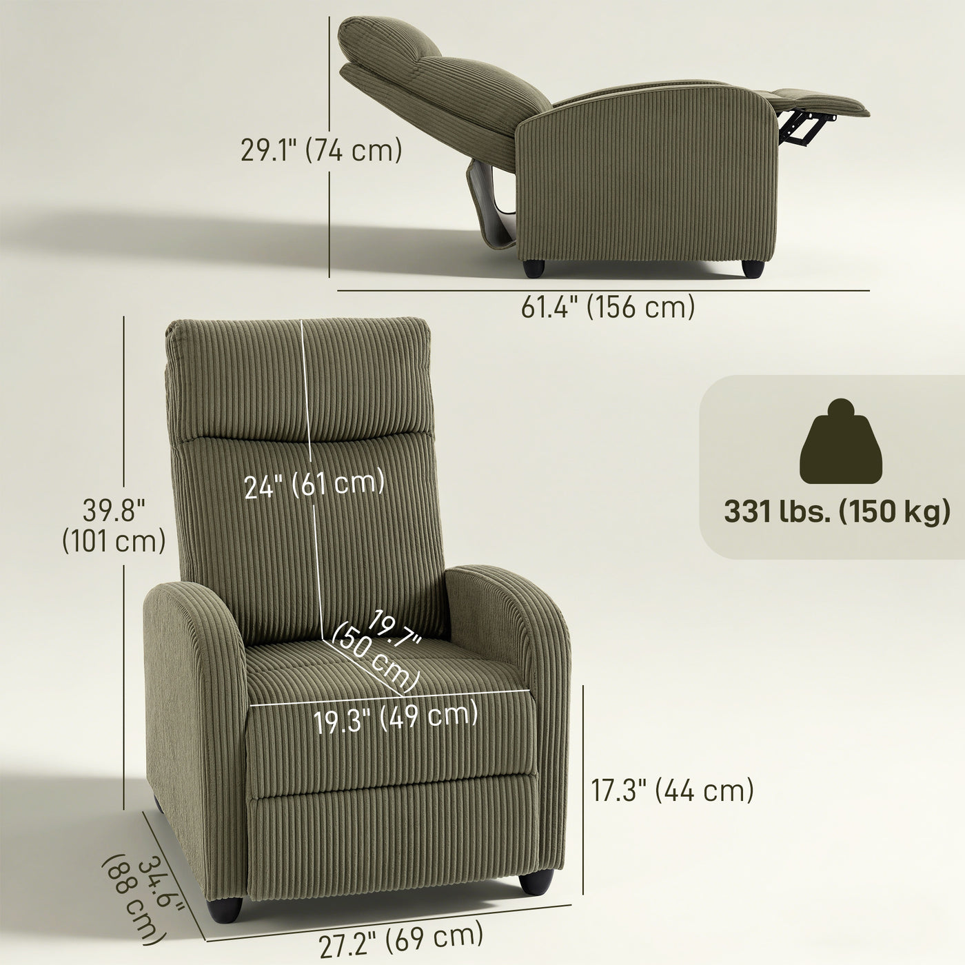 Fabric Recliner Chair Manual Home Theater Seating Single Reclining Sofa Chair with Padded Seat for Living Room