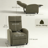 Fabric Recliner Chair Manual Home Theater Seating Single Reclining Sofa Chair with Padded Seat for Living Room