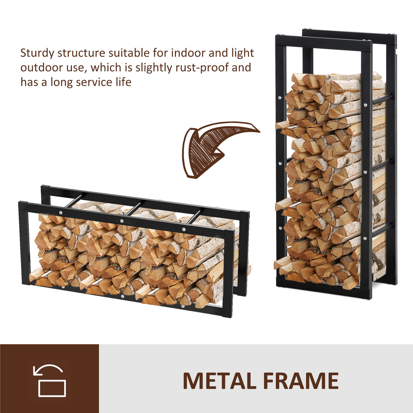 15.7" x 9.8" x 39.4" Firewood Rack Outdoor, Log Holder Fireplace Storage Rack with Handles and 220 lbs. Weight Capacity, Black