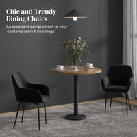 Dining Chairs Set of 2, Velvet-look Fabric Upholstered Kitchen Chairs with Backrest, Armrests and Steel Legs, Black