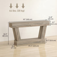 63 Inch Vintage Console Table, Narrow Entryway Table with Open Shelf for Living Room, Light Brown