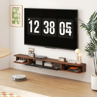 71" Floating TV Stand for TVs up to 75 Inch, Wall Mounted Media Console with Flip Drawer and 2 Open Shelves, Walnut
