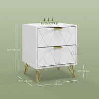 Modern Bedside Table, Accent Nightstand with 2 Drawers, Bed End Table for Bedroom, Living Room, White