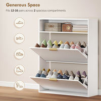 Shoe Cabinet with 2 Flip Drawers Narrow Shoe Storage Cabinet with Top Shelf for Entryway Hallway White
