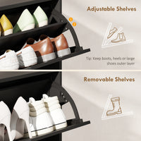 Narrow Shoe Cabinet, Shoe Storage Cabinet with 4 Flip Drawers and Adjustable Shelves for 16 Pairs of Shoes, Black