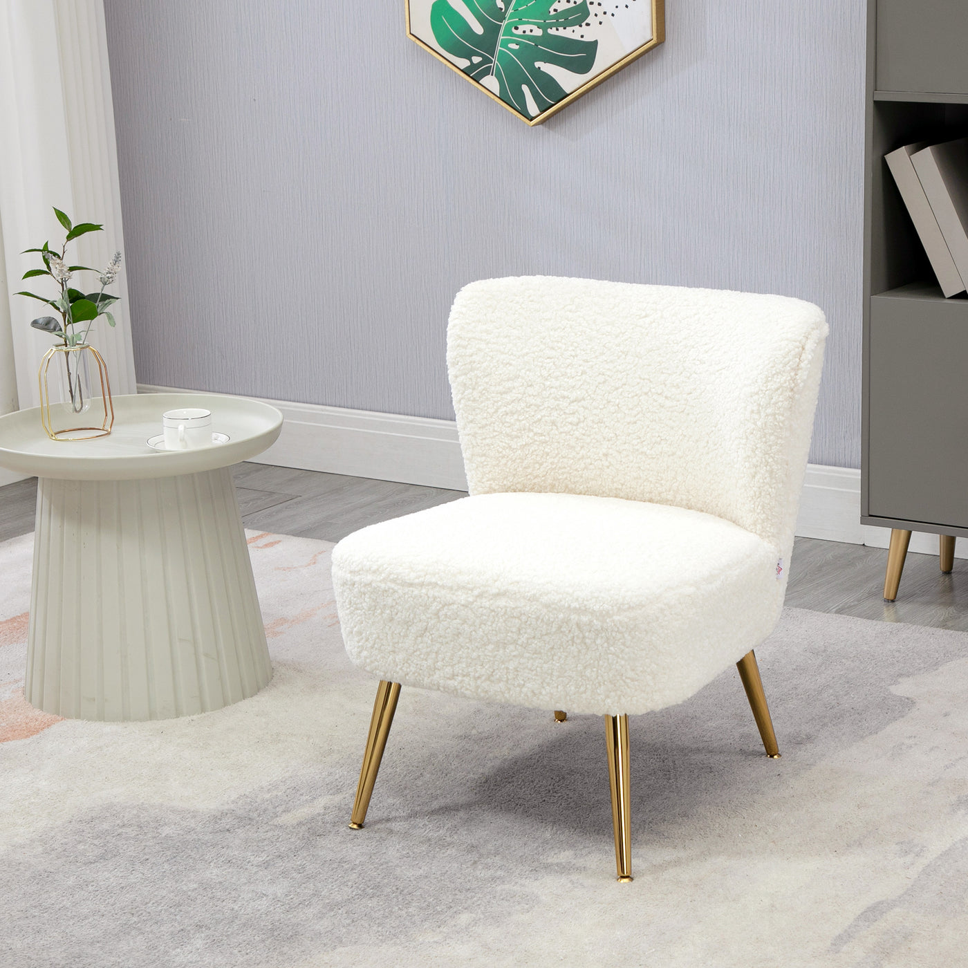 Lounge Chair for Bedroom Living Room Chair with Soft Upholstery and Gold Legs White