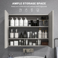 Bathroom Mirror Cabinet, Wall-Mounted Storage Organizer with Double Doors, Adjustable Shelf, Grey