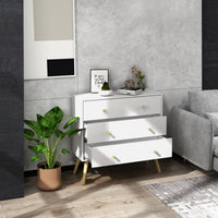 White Dresser for Bedroom with 3 Drawers, Morden Chest of Drawers with Solid Wood Legs and Handles, Storage Organizer for Living Room, White