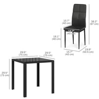 3-Piece Rectangular Glass Kitchen Table and Chairs with Metal Frame and Faux Leather Upholstery for Dining Room, Black