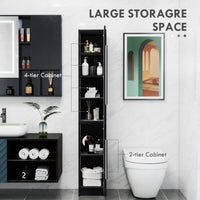 Freestanding Tall Bathroom Storage Cabinet with Adjustable Shelves, Bathroom Organizer, Black Wood Grain