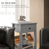 End Tables Set of 2, Side Tables with Drawer and Bottom Shelf, 2-tier Nightstand for Bedroom, Living Room, Grey