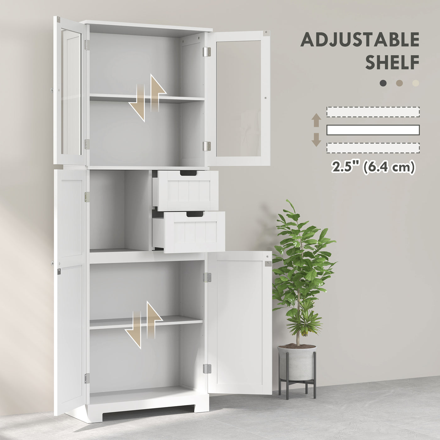 Tall Bathroom Storage Cabinet, Floor Bathroom Cabinet with Adjustable Shelves, for Kitchen, Living Room, White