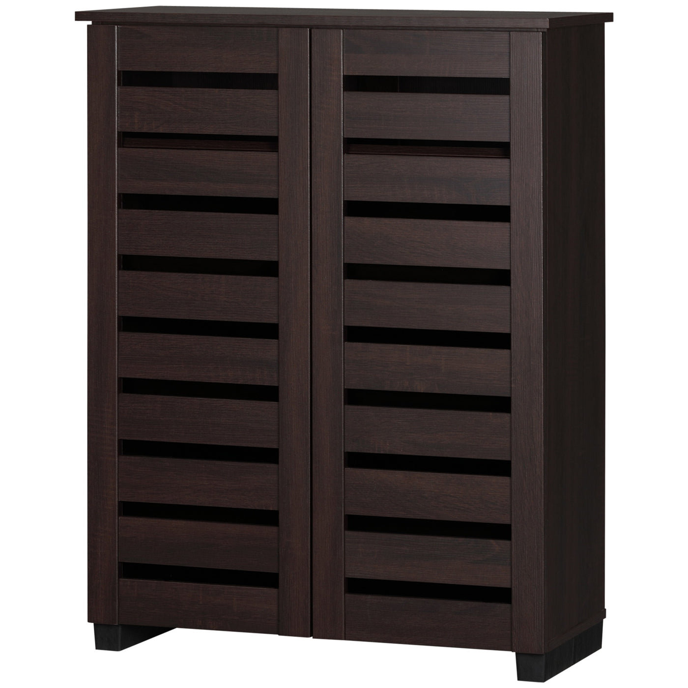 Narrow Shoe Cabinet with 2 Slatted Doors, Modern Shoe Storage Cabinet with Adjustable Shelves for Entryway, Hallway, Living Room, Holds 15 Pairs, Dark Brown