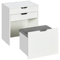 Vanity Set with Flip Top Mirror, Makeup Vanity Desk with Stool, Dressing Table with Drawer and 7 Compartments, White
