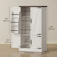 53.5" Pantry Cabinet, Kitchen Storage Cabinet with Adjustable Shelves, 6 Door Spice Racks for Dining Room, White