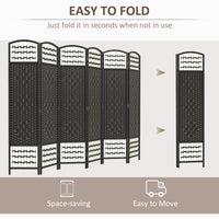 6 Panel Folding Room Divider, Portable Privacy Screen, Wave Fiber Room Partition for Home Office, Black
