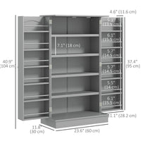 41" Storage Cabinet, 2-Door Kitchen Pantry Cabinet with 5-tier Shelving, 12 Spice Racks and Adjustable Shelves, Grey