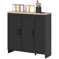 Modern Sideboard Buffet Cabinet, Modern Kitchen Storage Cabinet with 3 Doors Adjustable Shelves, for Dining Room, Black